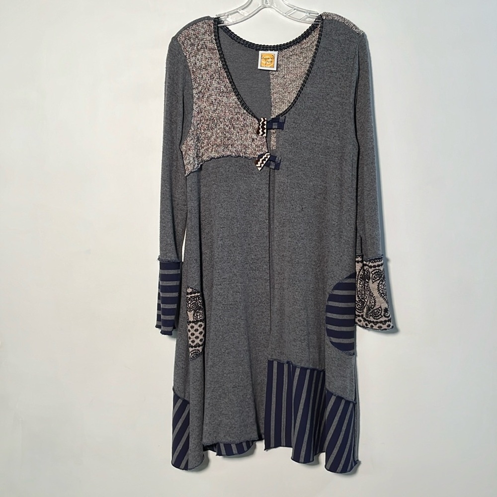 HAND JIVE Art To Wear Mixed Media 2 Button Lagenlook Granola A-Line Cardigan S
